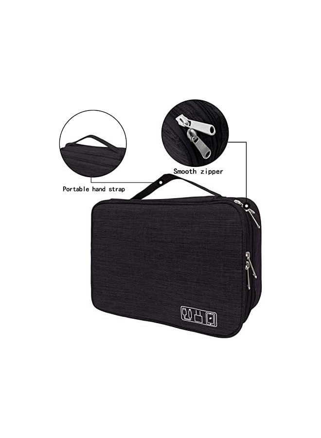 Electronic Organizer Bag Travel Cable Accessories Double Layer Large Waterproof Storage Case for Adapter, Chargers, Power Bank, Mouse,iPad, Phone, Kindle, SD Card, Wires, Cords, Drive, Black - Image 5