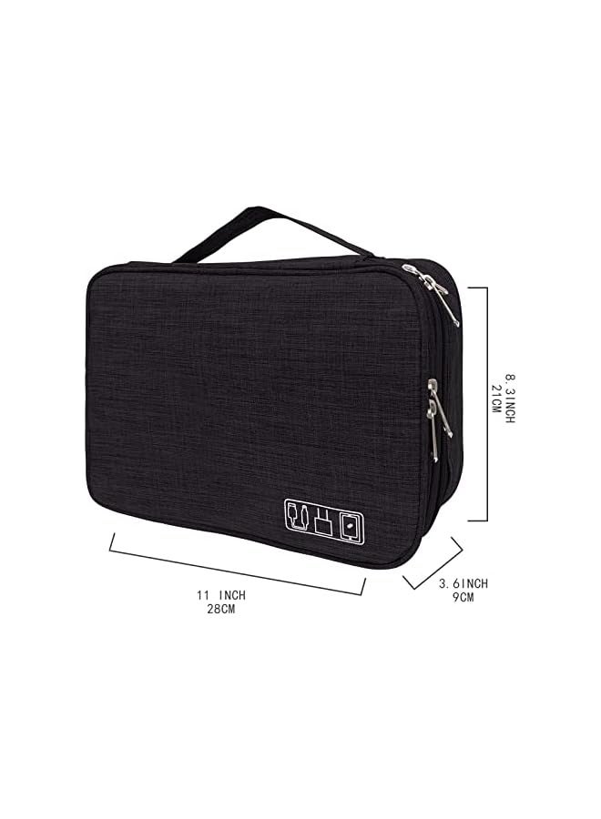 Electronic Organizer Bag Travel Cable Accessories Double Layer Large Waterproof Storage Case for Adapter, Chargers, Power Bank, Mouse,iPad, Phone, Kindle, SD Card, Wires, Cords, Drive, Black - Image 2