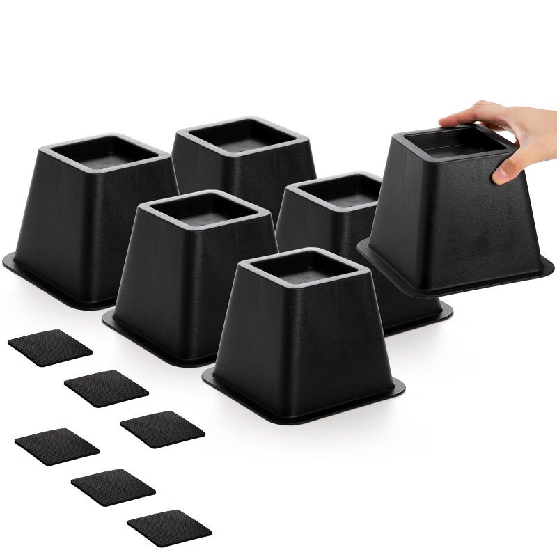 Mezchi Bed Risers 4 Inch Heavy Duty 6 Pack Durable Plastic Furniture Lifts Supports 2200 lbs per Leg for Bed Sofa Desk NonSlip  Stackable Design
