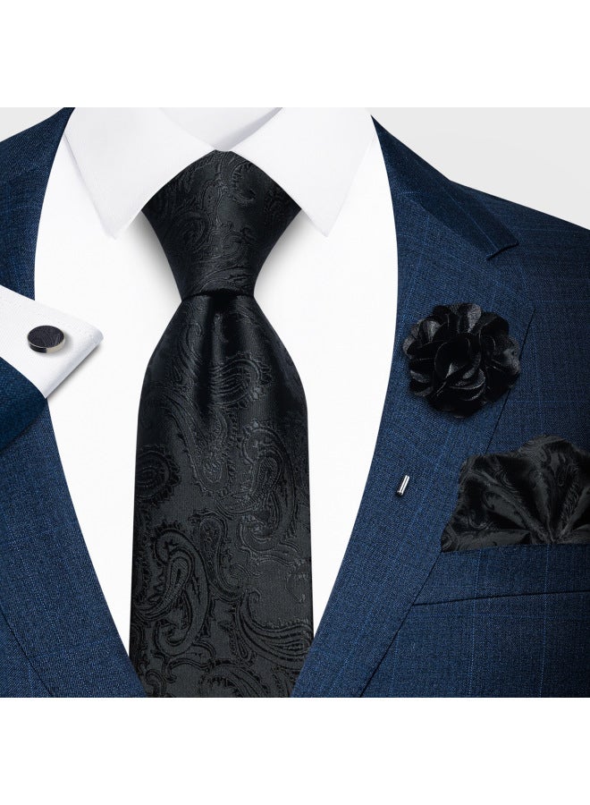 Fashion Men's Paisley Tie Suit Pocket Square Set 8cm Polyester Jacquard Business Formal Tie