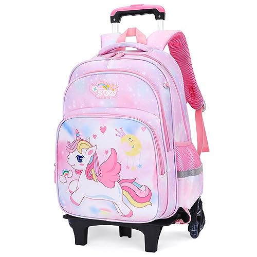 ClimbertyÂ® Unicorn School Trolley Bag for Girls Kids 5-9 Years Old, Pink, S Size, Soft Shell, Wheels, Zipper Closure - Image 1