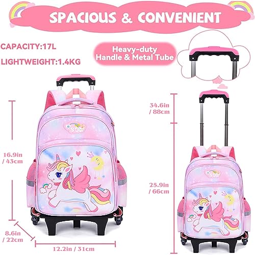 ClimbertyÂ® Unicorn School Trolley Bag for Girls Kids 5-9 Years Old, Pink, S Size, Soft Shell, Wheels, Zipper Closure - Image 2