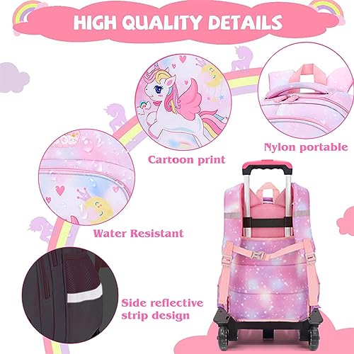 ClimbertyÂ® Unicorn School Trolley Bag for Girls Kids 5-9 Years Old, Pink, S Size, Soft Shell, Wheels, Zipper Closure - Image 3