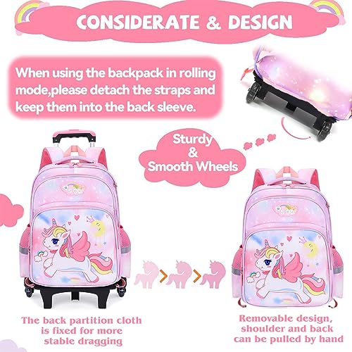 ClimbertyÂ® Unicorn School Trolley Bag for Girls Kids 5-9 Years Old, Pink, S Size, Soft Shell, Wheels, Zipper Closure - Image 4