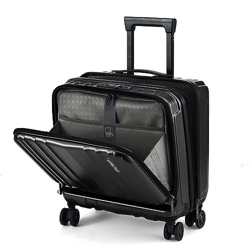 TydeCkare 16" Carry on Luggage with 2 Laptop Compartments, Lightweight Hardshell ABS+PC Suitcase with Dual Control TSA Lock, with YKK Zipper, 4 Spinner Silent Wheels, for Business Travel, Black - Image 1