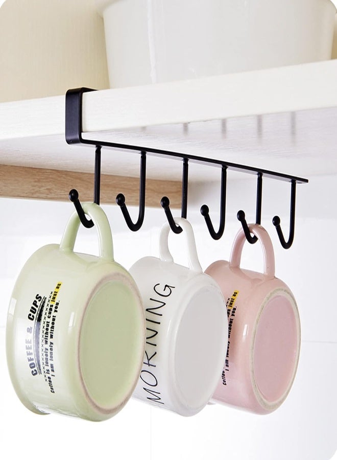 AKDC Tepengdie Mug Hooks Under Cabinet Cups Wine Glasses Storage Hook Multifunction Nail Free Coffee Cups Holder Kitchen Utensil Holder Wrought Iron Cabinet Storage Rack,Hangers For Kitchen (Black) - Image 5