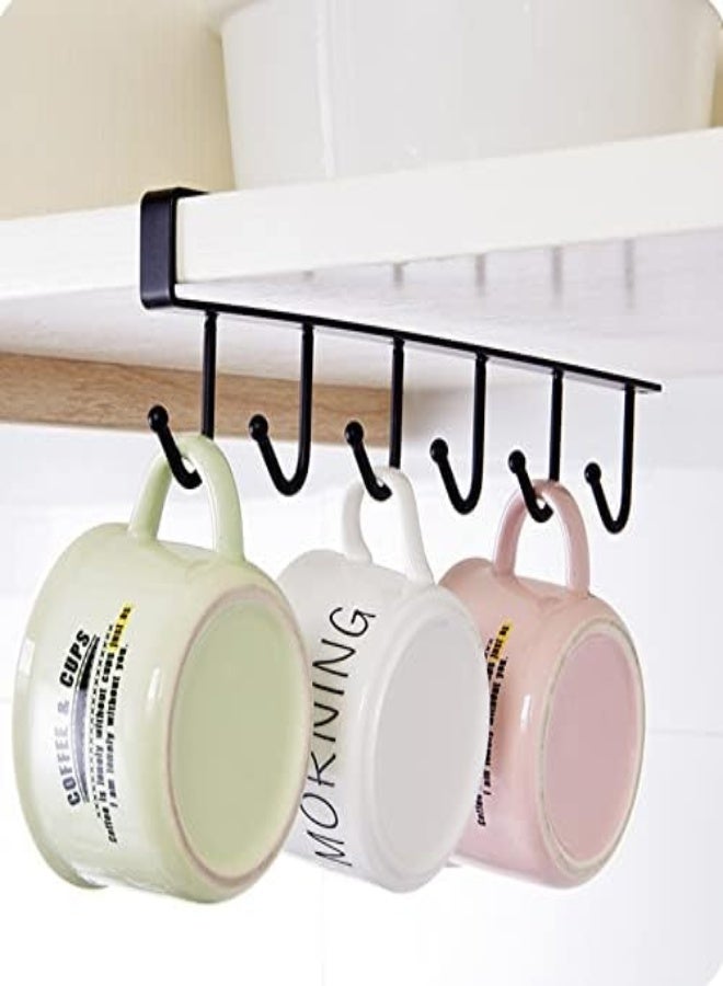 AKDC Tepengdie Mug Hooks Under Cabinet Cups Wine Glasses Storage Hook Multifunction Nail Free Coffee Cups Holder Kitchen Utensil Holder Wrought Iron Cabinet Storage Rack,Hangers For Kitchen (Black) - Image 3