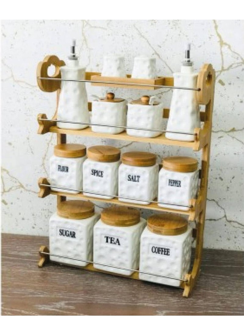 Generic 13-piece porcelain spice set with stand  - Image 1