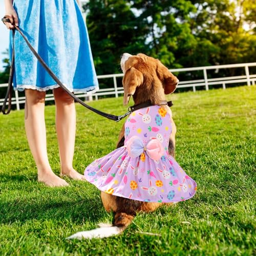 Blinket Easter Dog Costume Dress for Pets, Easter Bunny Pet Outfit Dogs Bow Clothes,Purple Puppy Skirt, Spring Dog Outfit,Size L (24.2-28.6 lbs) - Image 4