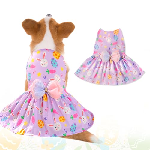 Blinket Easter Dog Costume Dress for Pets, Easter Bunny Pet Outfit Dogs Bow Clothes,Purple Puppy Skirt, Spring Dog Outfit,Size L (24.2-28.6 lbs) - Image 2