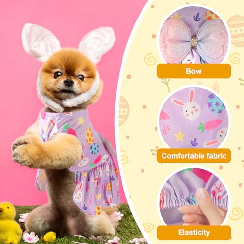 Blinket Easter Dog Costume Dress for Pets, Easter Bunny Pet Outfit Dogs Bow Clothes,Purple Puppy Skirt, Spring Dog Outfit,Size L (24.2-28.6 lbs) - Image 3