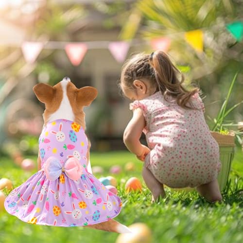 Blinket Easter Dog Costume Dress for Pets, Easter Bunny Pet Outfit Dogs Bow Clothes,Purple Puppy Skirt, Spring Dog Outfit,Size L (24.2-28.6 lbs) - Image 5