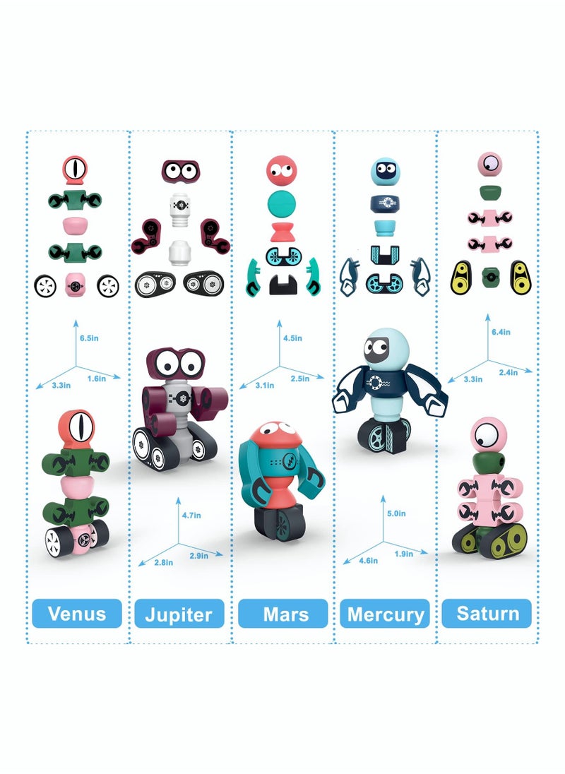 SYOSI 5Pcs Magnetic Robots, Magnetic Blocks Set for Kids with Storage Box, Stacking Robots Toy Educational Playset for Boys and Girls Ages 3 to 6  - Image 5