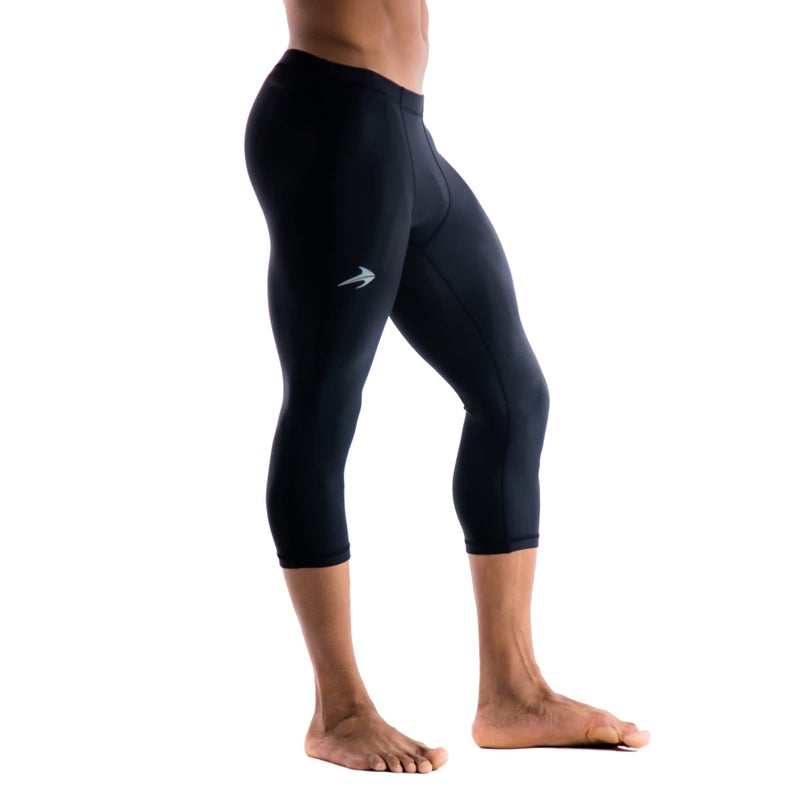 CompressionZ Men's Compression Performance Pants for Workout, Sports | Base Layer Running Tights Leggings (Capri, Black, Large)
