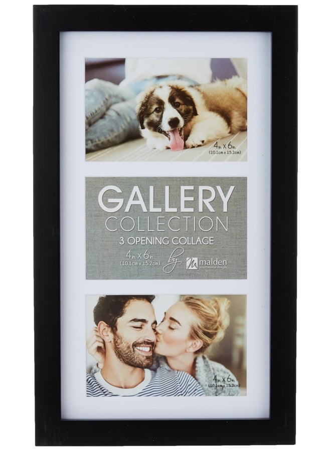 Malden 4X6 3-Opening Matted Collage Picture Frame - Displays Three 4X6 Pictures - Black  - Image 1