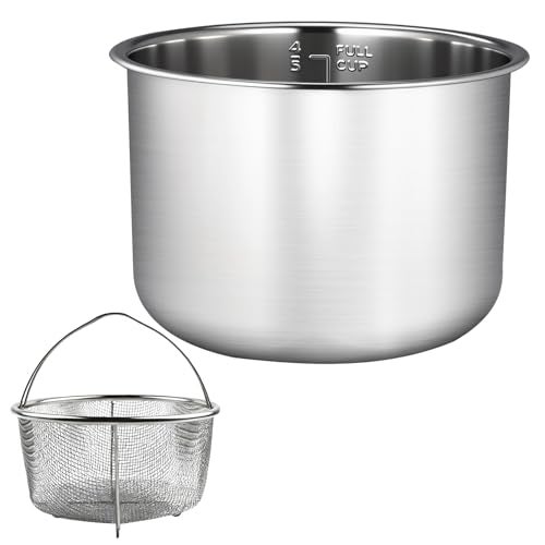 KMHGD 6 Quart Stainless Steel Inner Pot, Compatible with Instant Pot 6 Quart Certain Models, 0 coating, Includes 1 6 QT Inner Pot and 1 Steamer Basket.3 Year Warranty.Not Compatible With CrockPot. - Image 1