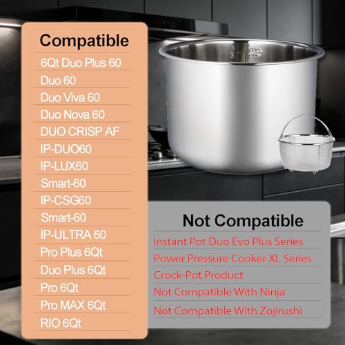 KMHGD 6 Quart Stainless Steel Inner Pot, Compatible with Instant Pot 6 Quart Certain Models, 0 coating, Includes 1 6 QT Inner Pot and 1 Steamer Basket.3 Year Warranty.Not Compatible With CrockPot. - Image 3