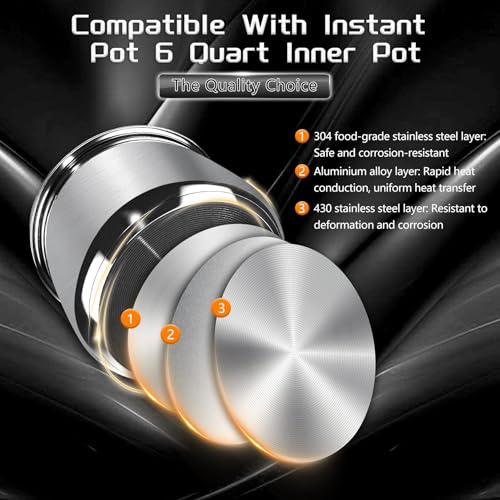 KMHGD 6 Quart Stainless Steel Inner Pot, Compatible with Instant Pot 6 Quart Certain Models, 0 coating, Includes 1 6 QT Inner Pot and 1 Steamer Basket.3 Year Warranty.Not Compatible With CrockPot. - Image 4