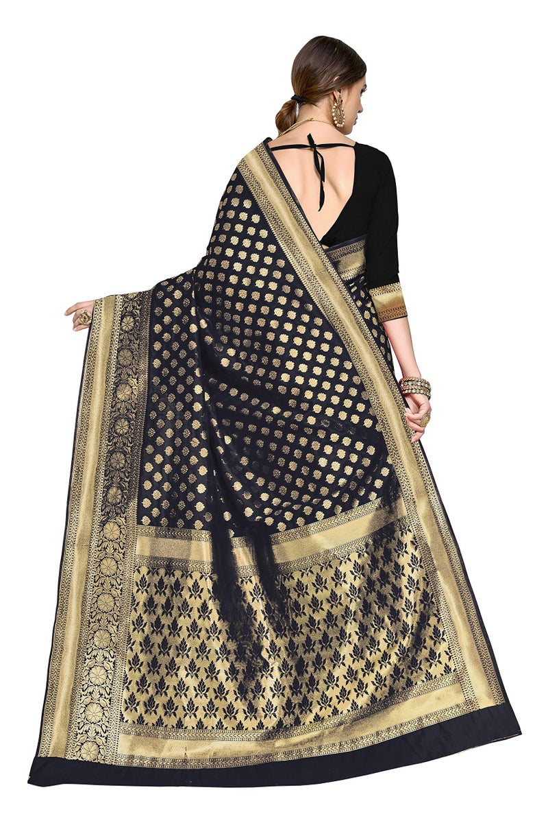 Glory Sarees Women's Woven Pure Soft Kanjivaram Silk Saree Banarasi Style With Blouse Piece for Wedding (kara115black_Black) - Image 3