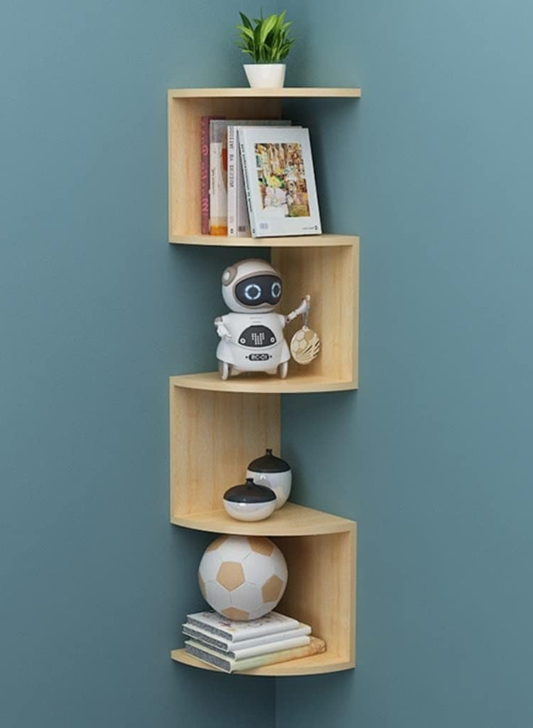 XiuWoo 5-Tier Unique Personalized Wood Wall Mounted Corner Floating Shelves, Boho Shelves, Corner Hanging Shelf Storage Rack, Home Display Rack, Plant Shelf, Home Storage Rack for Home, Office  - Image 1