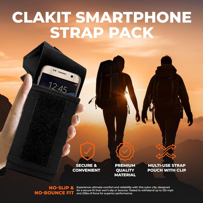 Clakit Phone Holster with Clip - Hook Loop Nylon Cellphone Holster Compact Pouch, Backpack Shoulder Strap Accessory - Multifunctional StrapPack Pouches for Hikers, Travelers & Commuters - Image 3