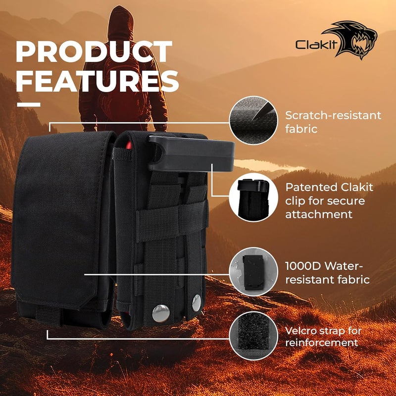 Clakit Phone Holster with Clip - Hook Loop Nylon Cellphone Holster Compact Pouch, Backpack Shoulder Strap Accessory - Multifunctional StrapPack Pouches for Hikers, Travelers & Commuters - Image 5