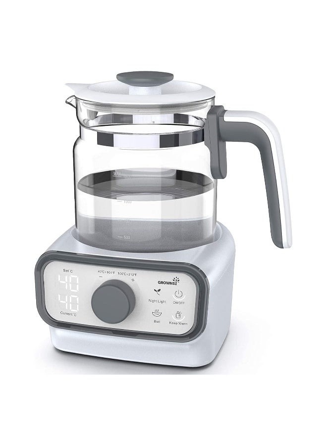 GROWNSY سخان الماء الفوري للأطفال، غلاية ماء زجاجية مع تحكم دقيق في درجة الحرارة للحليب، القهوة والشاي، غلاية كهربائية سعة 1.2 لتر مع شاشة LCD ومؤقت - Image 1