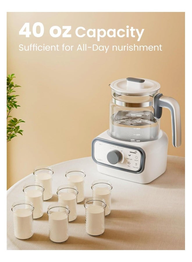 GROWNSY سخان الماء الفوري للأطفال، غلاية ماء زجاجية مع تحكم دقيق في درجة الحرارة للحليب، القهوة والشاي، غلاية كهربائية سعة 1.2 لتر مع شاشة LCD ومؤقت - Image 3