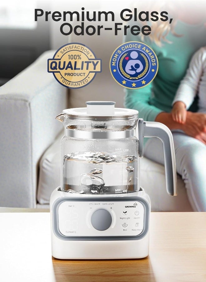 GROWNSY سخان الماء الفوري للأطفال، غلاية ماء زجاجية مع تحكم دقيق في درجة الحرارة للحليب، القهوة والشاي، غلاية كهربائية سعة 1.2 لتر مع شاشة LCD ومؤقت - Image 5