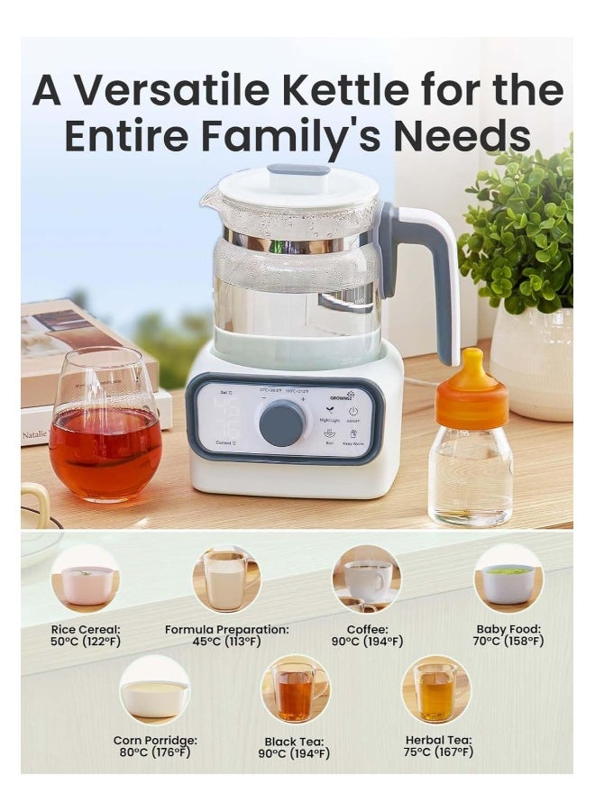 GROWNSY سخان الماء الفوري للأطفال، غلاية ماء زجاجية مع تحكم دقيق في درجة الحرارة للحليب، القهوة والشاي، غلاية كهربائية سعة 1.2 لتر مع شاشة LCD ومؤقت - Image 4