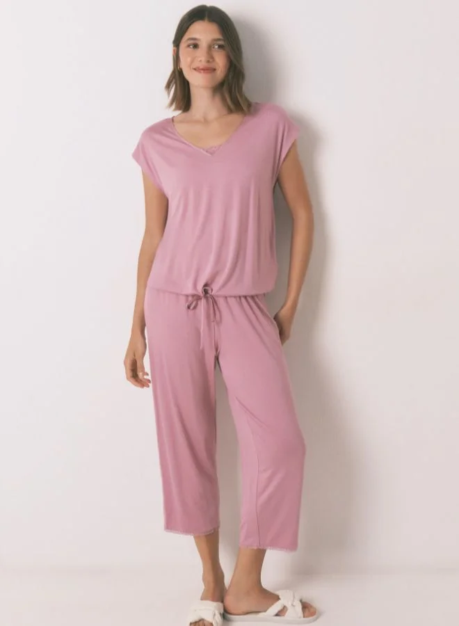 women'secret Soft Touch Pink Viscose Capri Pyjamas