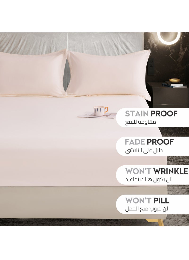 Donetella Bedding Fitted Sheet 3-Pcs Super King Size Solid Bed Sheet Set Fits(200x200CM) With Pillowcases And 35 CM Extra Deep Brushed Microfiber Bed Sheet,French Oak  - Image 4