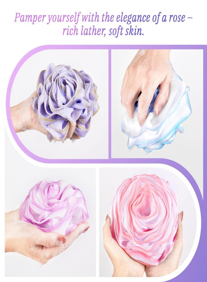 لايوكي ليفة استحمام من لايوكي، إسفنجة استحمام، مقشر للجسم، على شكل وردة، أنيقة (مجموعة من 4 قطع) - Image 3