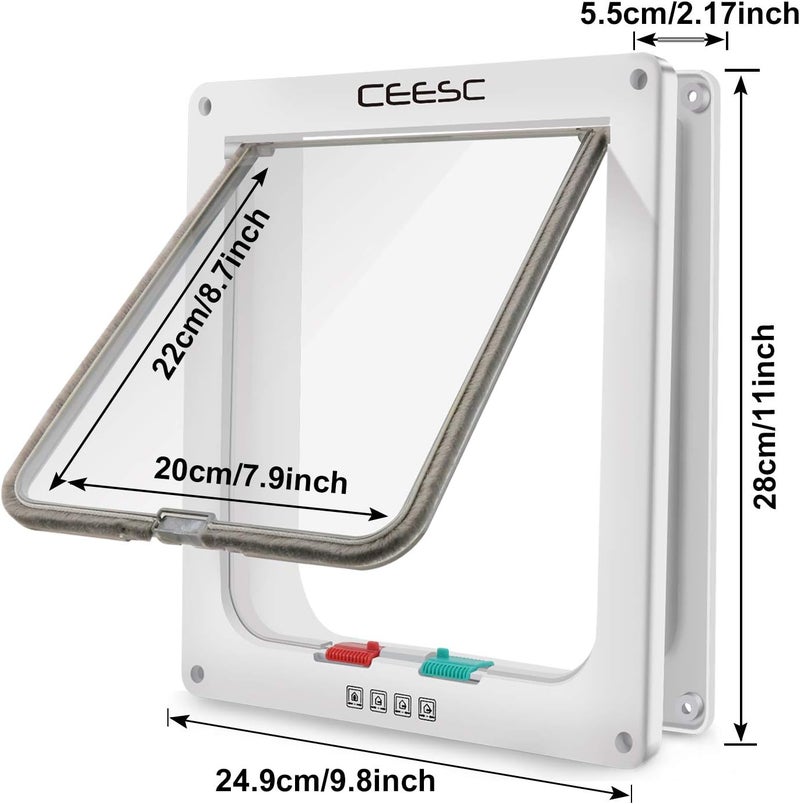 CEESC Large Cat Flap (Outer Size 11" x 9.8"), 4 Way Locking Large Cat Flap Door for Interior Exterior Doors, Weatherproof Pet Door for Cats & Doggie with Circumference < 24.8" (White) - Image 3