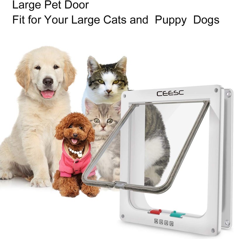CEESC Large Cat Flap (Outer Size 11" x 9.8"), 4 Way Locking Large Cat Flap Door for Interior Exterior Doors, Weatherproof Pet Door for Cats & Doggie with Circumference < 24.8" (White) - Image 5