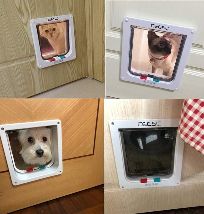 CEESC Large Cat Flap (Outer Size 11" x 9.8"), 4 Way Locking Large Cat Flap Door for Interior Exterior Doors, Weatherproof Pet Door for Cats & Doggie with Circumference < 24.8" (White) - Image 2