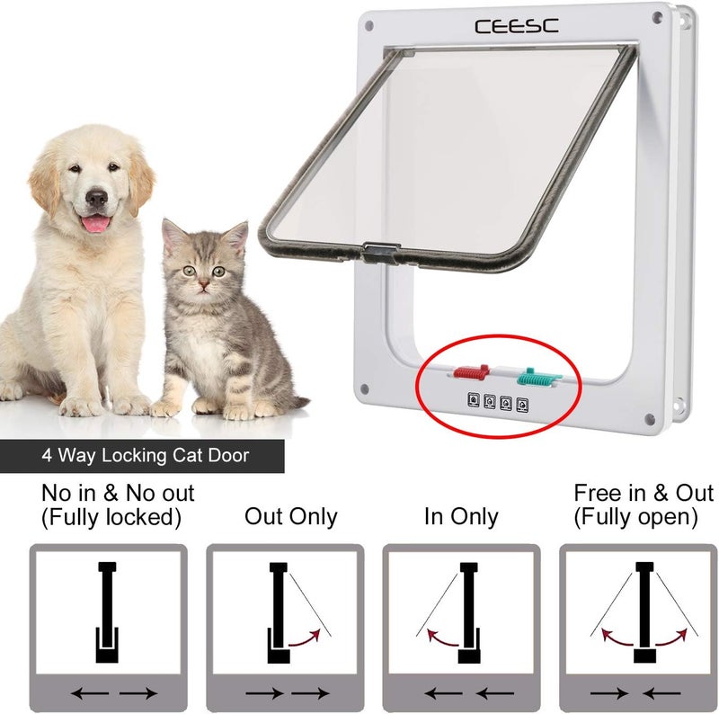 CEESC Large Cat Flap (Outer Size 11" x 9.8"), 4 Way Locking Large Cat Flap Door for Interior Exterior Doors, Weatherproof Pet Door for Cats & Doggie with Circumference < 24.8" (White) - Image 4