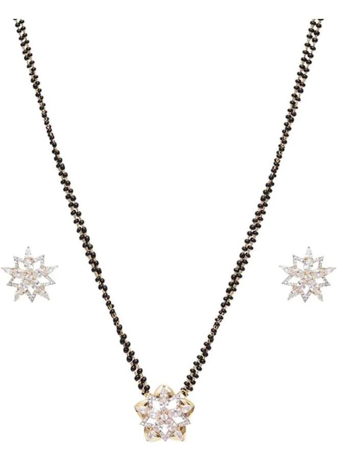 VOYLLA Sparkling Mangalsutra Necklace Set with Starry Floral Motifs