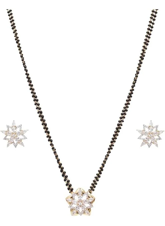 VOYLLA Sparkling Mangalsutra Necklace Set with Starry Floral Motifs