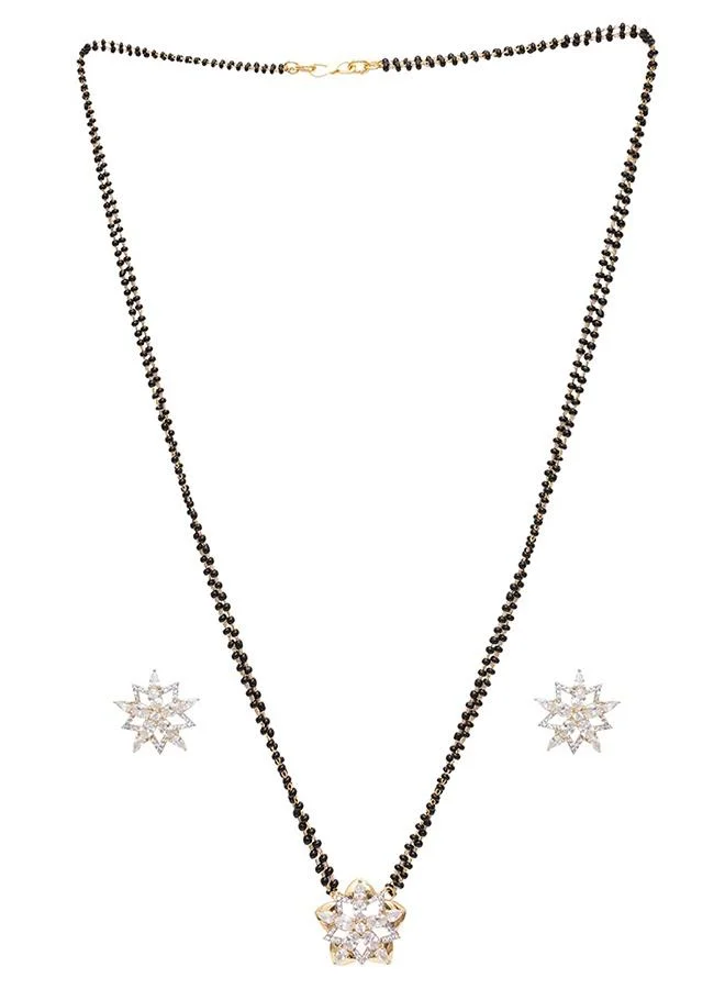 VOYLLA Sparkling Mangalsutra Necklace Set with Starry Floral Motifs