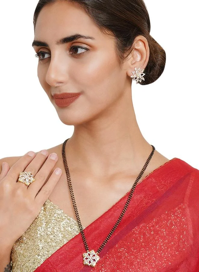 VOYLLA Sparkling Mangalsutra Necklace Set with Starry Floral Motifs