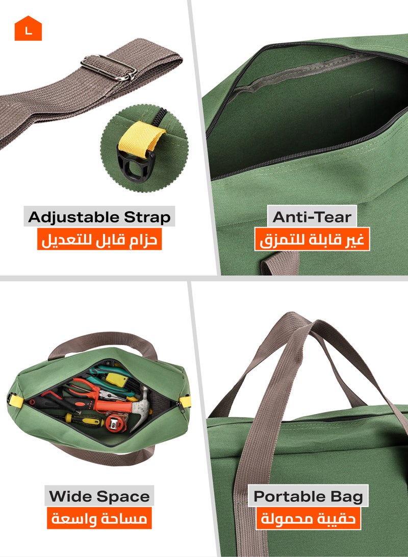 LAWAZIM Tool Bag Thickened Wear-Resistant Large Capacity Canvas Bag - 20 inch Army Green - Tool Bag with Zippered Top, Adjustable Strap, and Durable Handles - Ideal for Home, Workshop, and Outdoor Use - Image 4