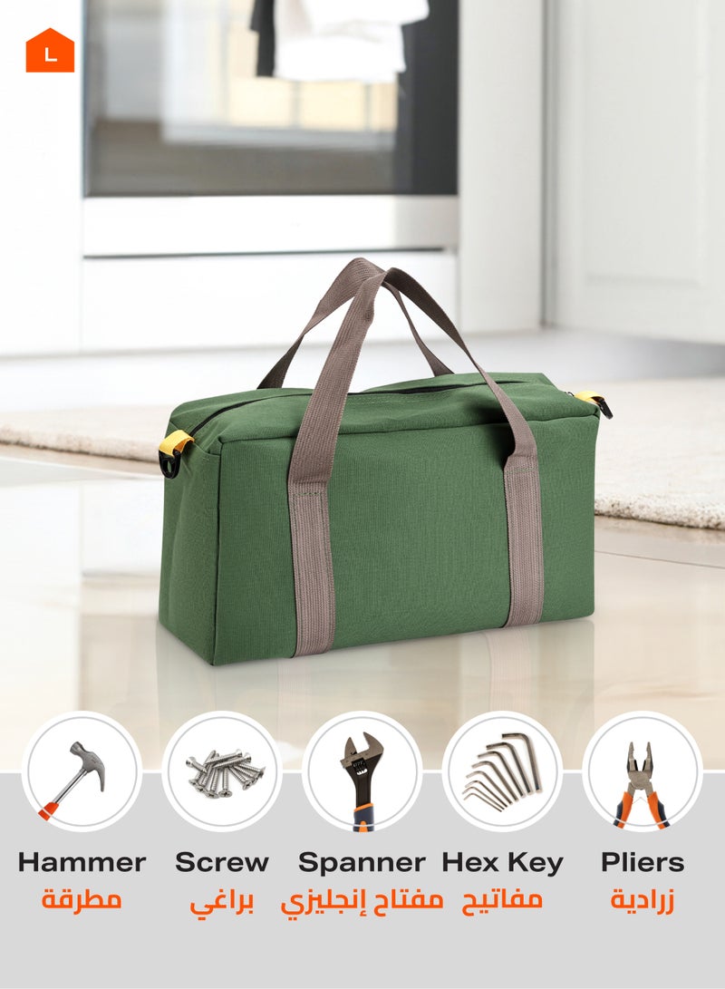 LAWAZIM Tool Bag Thickened Wear-Resistant Large Capacity Canvas Bag - 20 inch Army Green - Tool Bag with Zippered Top, Adjustable Strap, and Durable Handles - Ideal for Home, Workshop, and Outdoor Use - Image 5