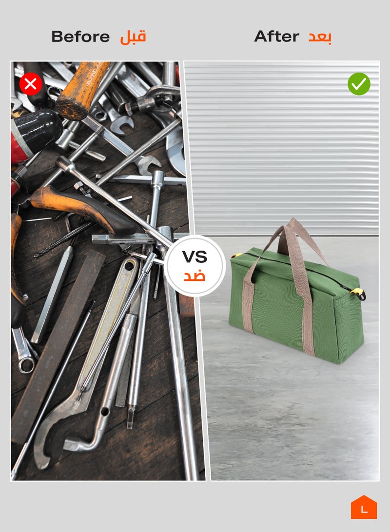 LAWAZIM Tool Bag Thickened Wear-Resistant Large Capacity Canvas Bag - 20 inch Army Green - Tool Bag with Zippered Top, Adjustable Strap, and Durable Handles - Ideal for Home, Workshop, and Outdoor Use - Image 3