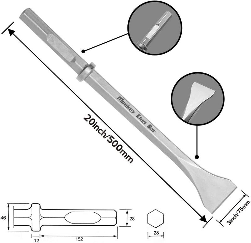 Monkey King Bar - 20" Long Hex Chisel Bit, 1-1/8-Inch Scaling Demolition Hammer Steel for Round and Spline Hammers - Image 1