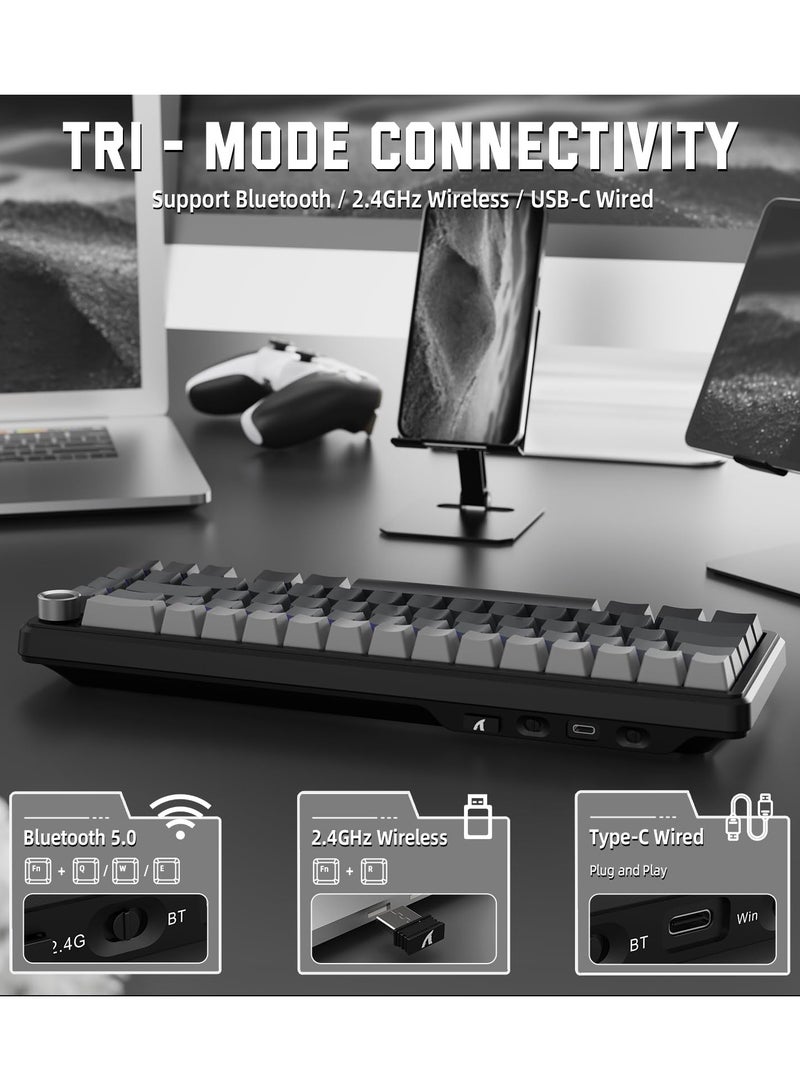 Attack Shark X66 Gasket Wireless Mechanical Keyboard with Volume Knob,60% BT/2.4GHz/Wired Gaming Keyboard,RGB Backlit,OEM Tri-Color PBT keycaps,66 Keys Hot Swappable for PC/MAC,Moonlight - Image 4