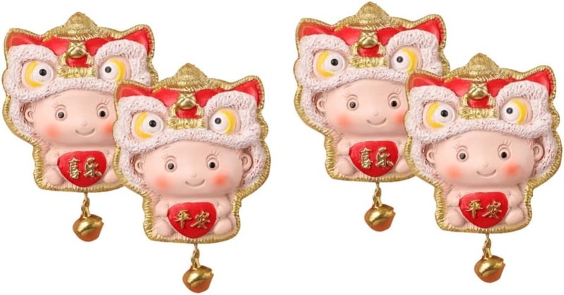 klarako 4 pcs Decor Sticker D Shaped Couplets Gift Style Creative Magnetic Vintage Animal Tiger Fridges Doll Refrigerator Whiteboards Hat Fridge Spring Cartoon Festival Year Lunar - Image 1