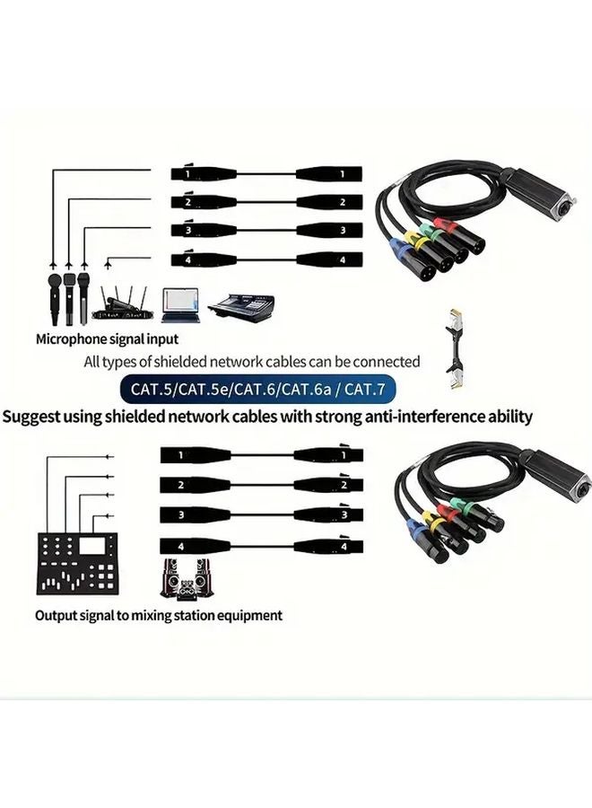 RJ45 to 4 XLR Male Extender Cable Signal Booster for Microphone Lighting Stage Audio - Image 5