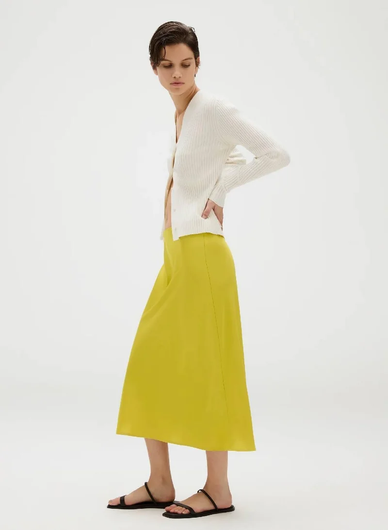 Calvin Klein Warm Olive Matte Satin Midi Skirt for Women | Best Price UAE
