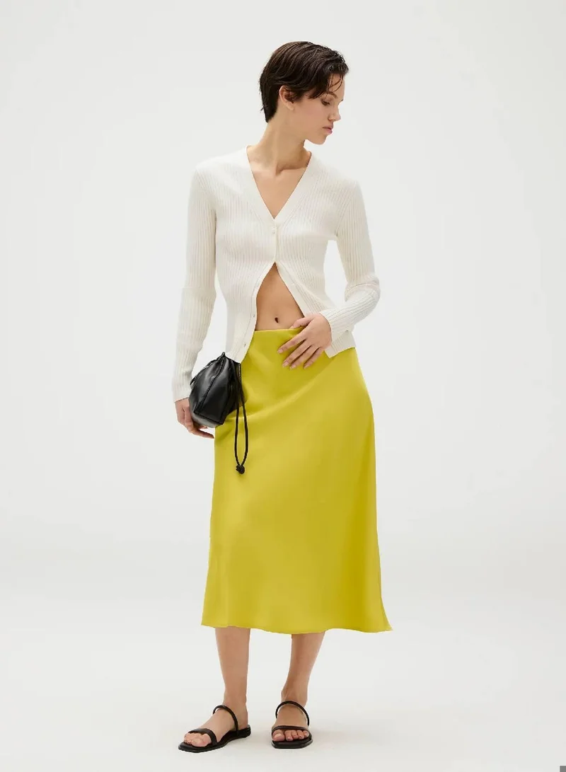Calvin Klein Warm Olive Matte Satin Midi Skirt for Women | Best Price UAE